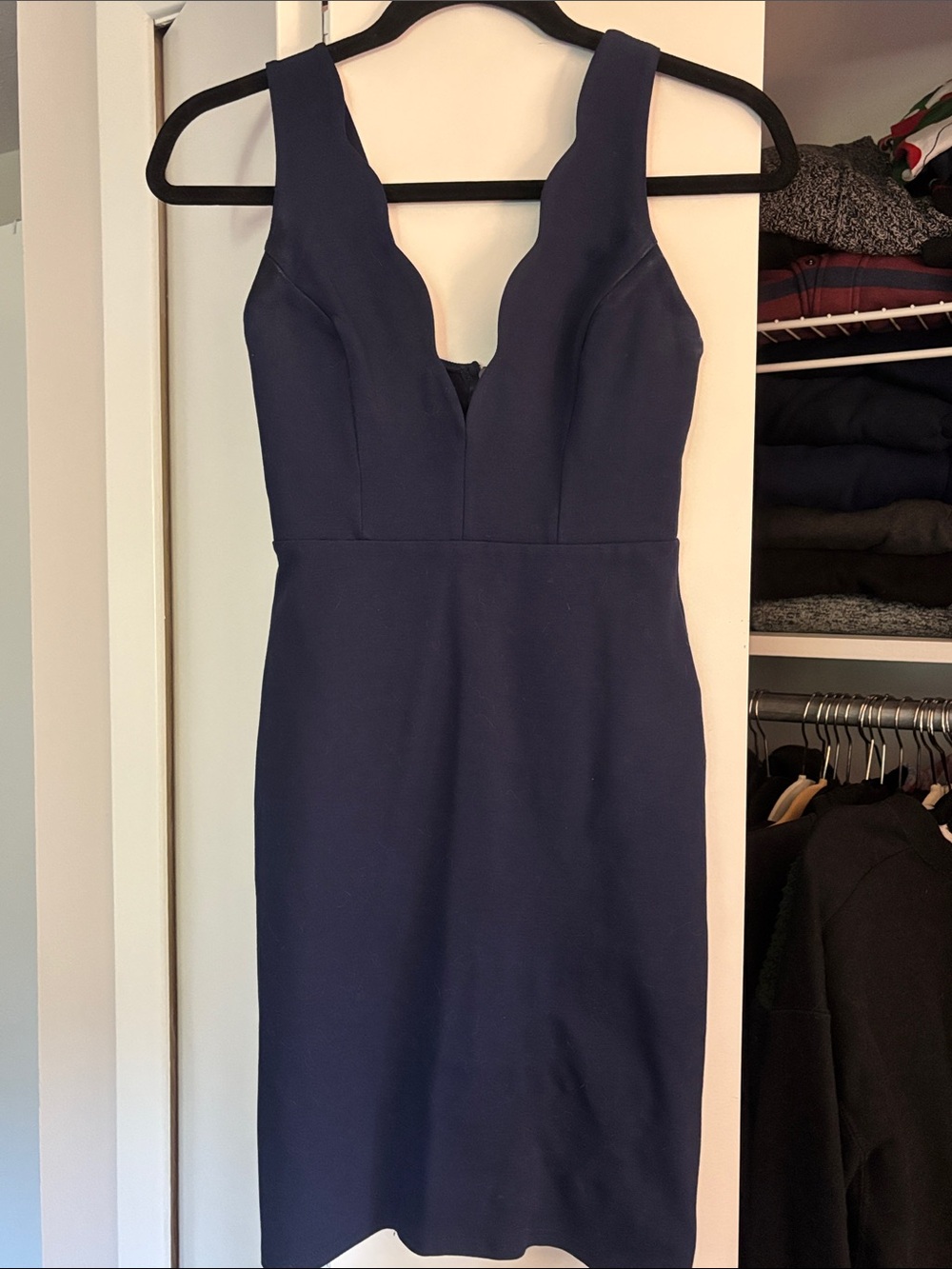 Lulu's Navy Scallop V-Neck Midi Dress